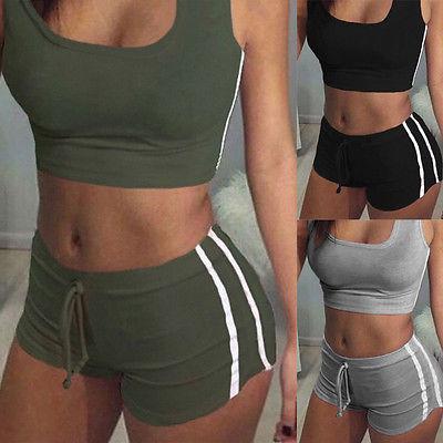 GLANE Yoga 2pcs Women Belt Suit Set Padded Bra Sleeveless Tops+Belt Shorts Fitness Running Yoga Gym Sports