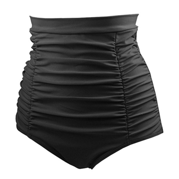 Women Solid color retro fold high waist bikini shorts Swimming Bottom 3 colors