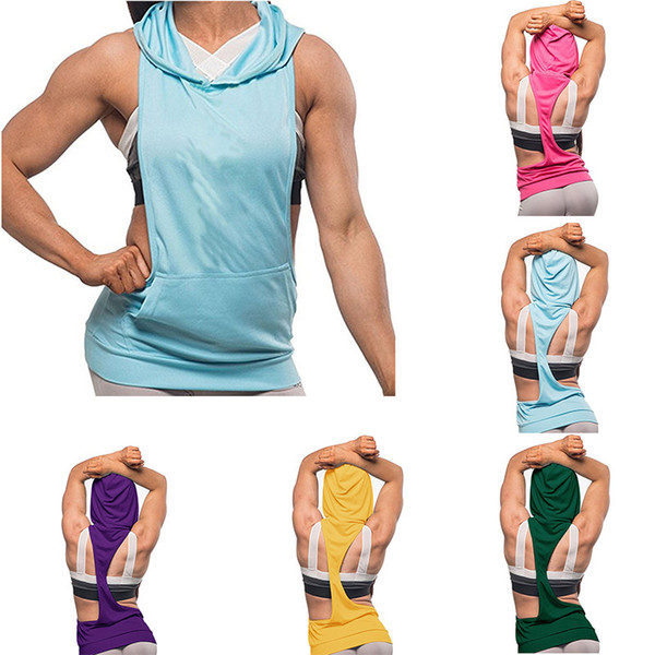 Sexy Yoga Shirts Women Sport Wear Hooded Quick Drying Female Gym Fitness Jogging Vest Tank Tops Breathable Sleeveless T Shirt