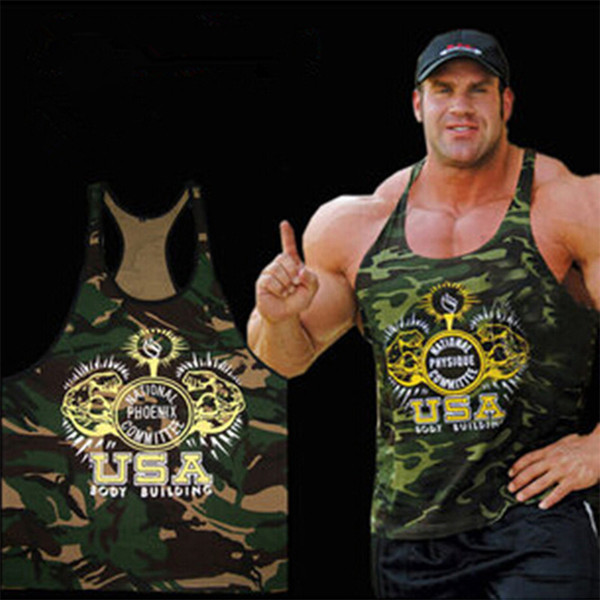 2018 Hot Sale Fitness Vest Camo USA Bodybuilding Clothing Fitness Mens Tanks Top Gym Outdoors Cotton Undershirt