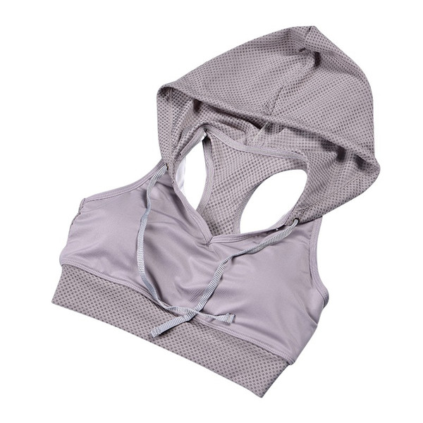 Wholesale- 2017 Women Shockproof Hoodie Sports Bra Gym Yoga Running Bras Tops Fitness Sport Tanks Drawstring With Hat New