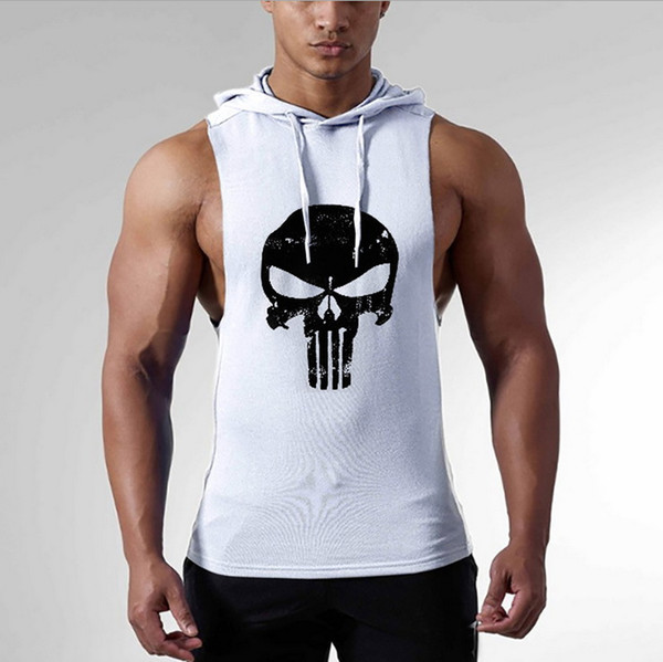 hot 2019gymEuropean and American style men's pure cotton fitness, fitness, comfort, fashion, cap, sleeveless vest, retro Ghost Head selling