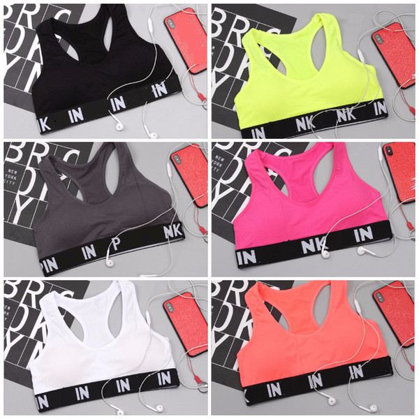 Pink Black Yoga Vest Shakeproof Running 6 Colors Sport Bras Padded Letter Yoga Bra Tops Seamless Fitness Lady Crop Tops