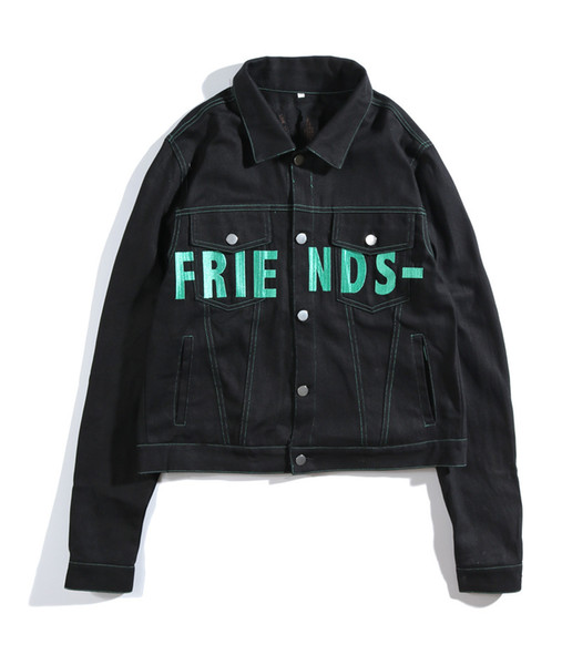 2018 japan High Quality Mens Vlone FRIENDS jacket New Style Classic purple LOGO Big V men Women Denim jackets Hip hop Skateboard
