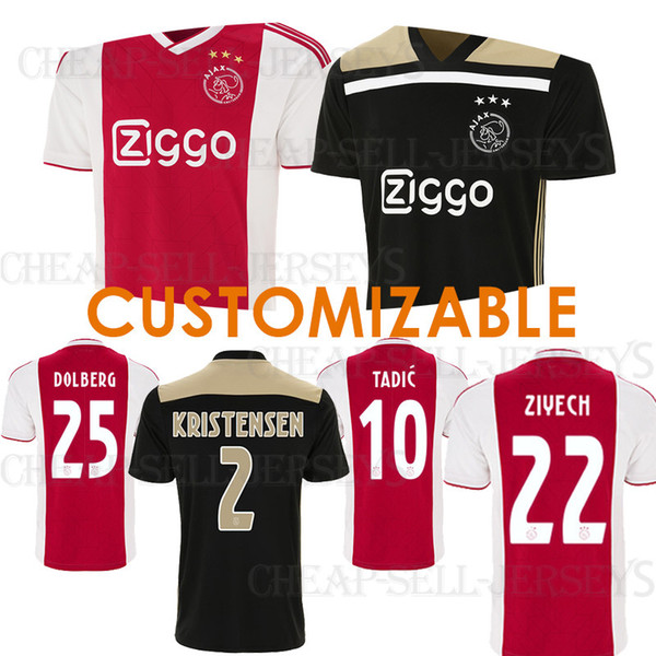 Customizable version Ajax home red white Soccer Jerseys 10 TADIC 21 DE JONG 4 DE LIGT 22 ZIYEC football shirt 18/19 away Soccer Shirt 2019