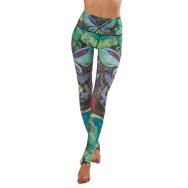 Women's Yoga Pants Green Butterfly Print YOGA LEGGINGS Activewear for women high waisted summer outfits fitness legging