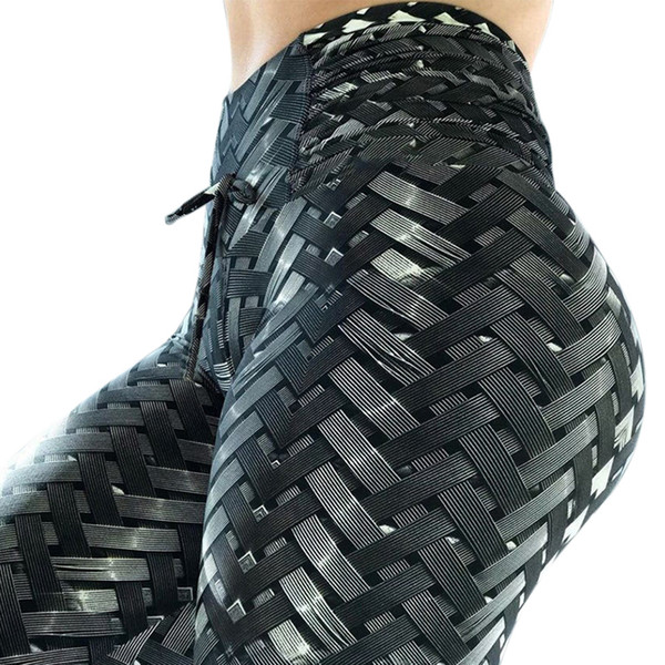 Women Yoga Pants High Waist Leggings Leaf Print Sexy Female Sport Clothing Workout Breathable Sportswear Hip Push Up Black Pants