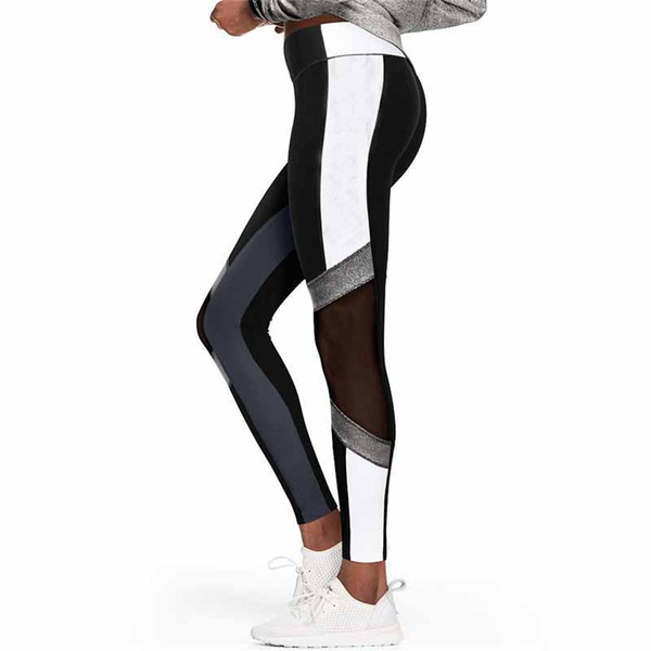 Woman Sport Yoga Pants Fitness Sport Leggings Printing Gauze Splice High Waist Solid Color Tight Fitting Trousers