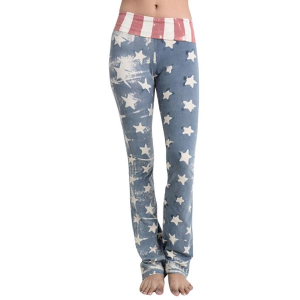 Retro American Flag Print Leggings Women Workout Sportswear Ladies Loose Wide Leg Pants Running Gym Leggins Fitness Trousers #Ju #897402