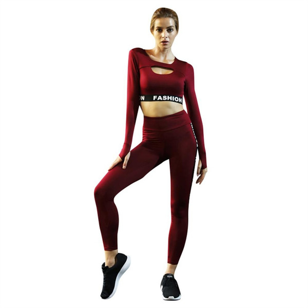 2018 Yoga Tight Long Sleeve Piecing Suit Set Moisture Perspiration Resistance Yoga Suit Sports Running (with Chest Pad) #849688