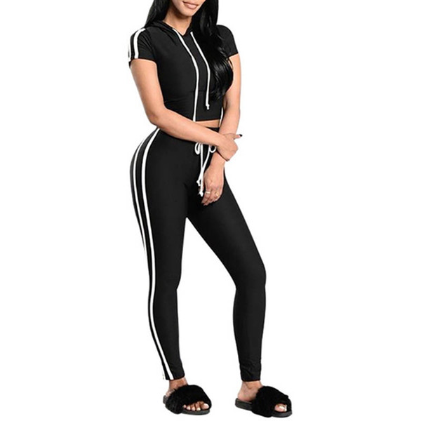 Women Fitness Yoga Set Gym Sports Running Hooded Tracksuit Jogging Dance Sport Suit Workout T-Shirt Pants Set #680814