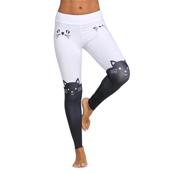 Fashion Women Leggings Yoga Sport Mid Waist Cat Print Color Block Skinny Pants mayas deportivas mujer jogging femme #896594