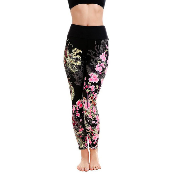 Sexy Yoga Pants Women Floral Printed Sport Leggings Running Leggins Striped Pants High Waist Fitness Leggings Women 40ST19 #918250