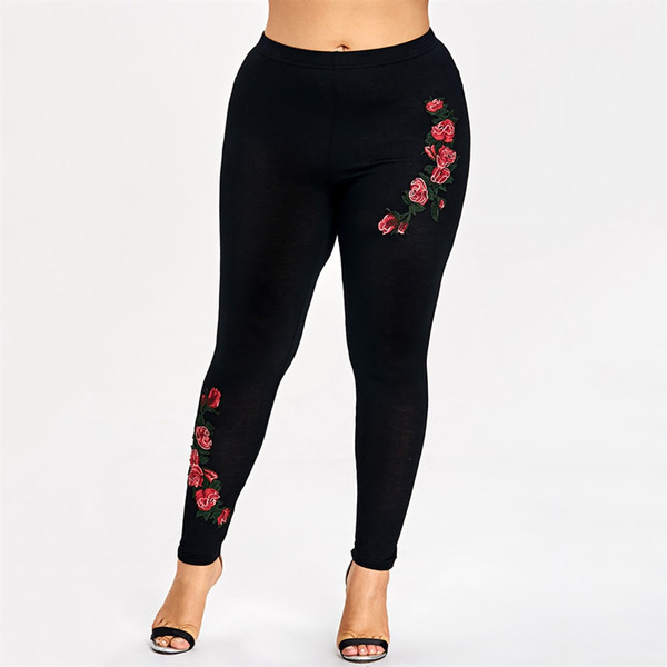 Rosegal Floral Embroidery Plus Size Yoga Leggings Women Gym Fitness Wear Workout Leggings Running Tights Pants Sports #900619