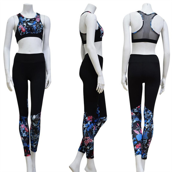 Women O Neck High Waist Floral Print Rib Fitness Casual, Sport Yoga Set Bra Spring, Summer, Autumn Leggings #849721