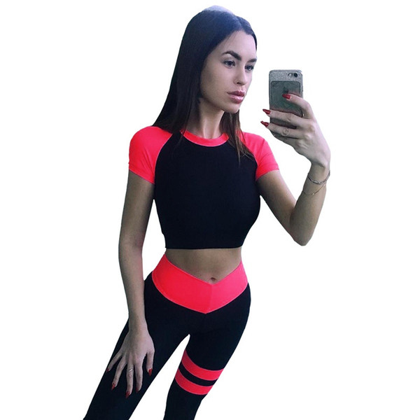 MyZyQg Fashion Patchwork Fitness Sport Suit Women Tracksuit Yoga Set Gym Running Sportswear Leggings Tight Jumpsuits Workout #680754