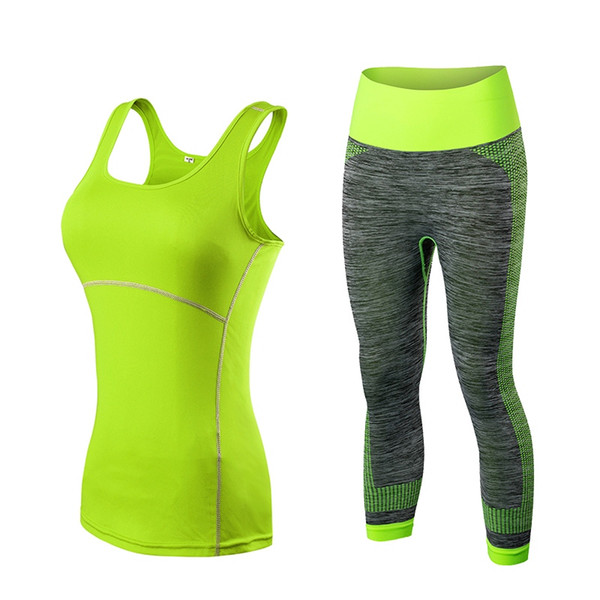 Quick Dry Sportswear Gym Leggings Female T-shirt Costume Fitness Tights Sport Suit Green Top Yoga Set Women's Tracksuit #864892