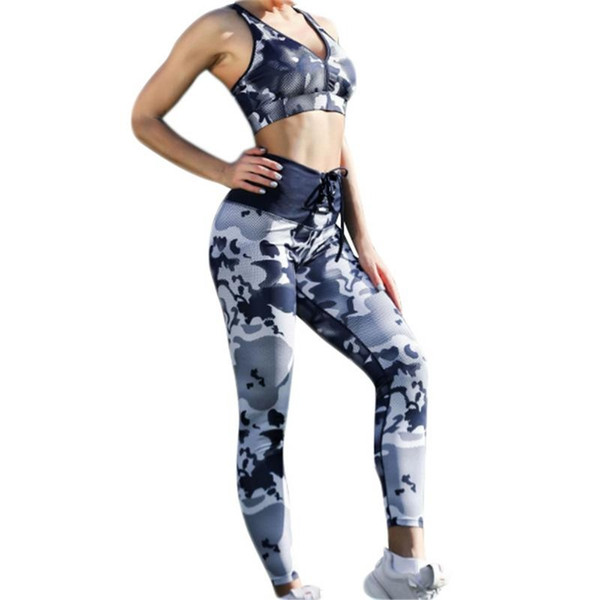 Women Sports Set For Fitness Drawstring Yoga Running Gym Sports Sets High Stretch Yoga Suits Quick Dry Camouflage Outdoot Suit #680689