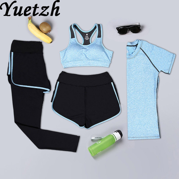 4 piece women yoga sport suit fitness running suit sportswear pants set clothing tracksuit jumpsuit for russian #849619