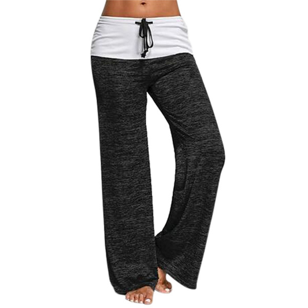 Patchwork Boot Cut Pant High Waist Elastic Wide Leg Pants Lace Up Fitness Loose Dancing Yoga Pant Streetwear #911755