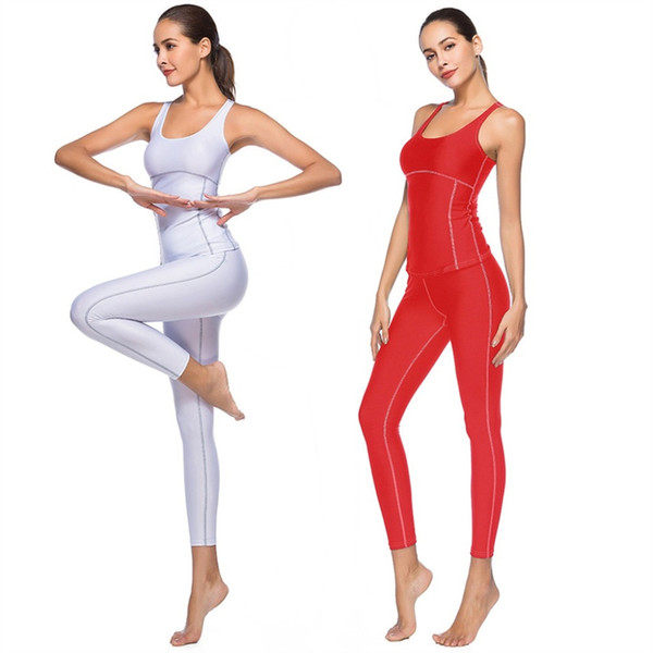 Hot Sale Women's Solid Color Yoga Set Fitness Women Sports Running Suit Gym Wear Halter Vest Workout Elastic Quick Dry Yoga Sets #680669