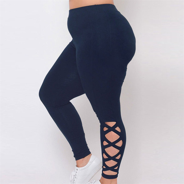 High Quality Women Plus Size Elastic Leggings yoga pants Solid Criss-Cross Hollow Out Sport Pants Athletic Running Legging L-3XL #932715