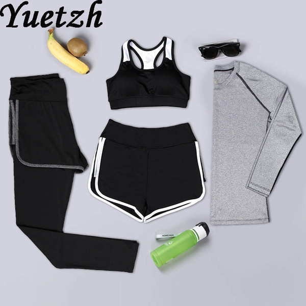 4 piece running sport suit tracksuit sportwear women bra T-shirt clothes Russian fitness sport wear long full sleeve pants set #849633