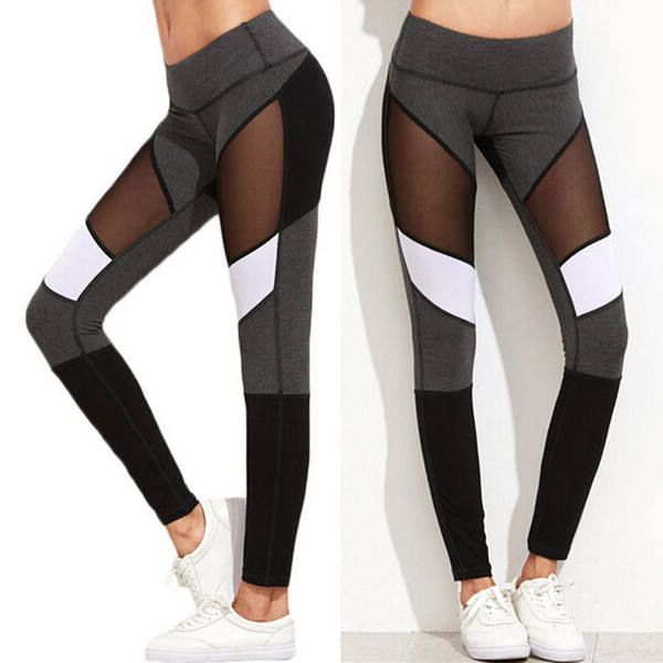 ITFABS Black White Patchwork Women Yoga Pants Sport Leggings solid mesh Running Tights For Women Fitness Sports Trousers #929550