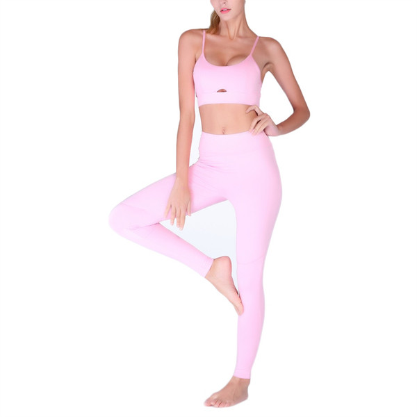 Women Sexy Strap Sports Yoga Pants Leggings Bra Set Running Fitness Sportswear #680795