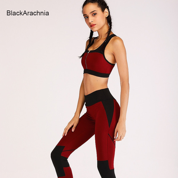 BlackArachnia 2 Color Wine Red Army Green Women Sport Fitness Sportswear Gym Clothing Yoga Set Fashion Patchwork Female Yoga Set #855024