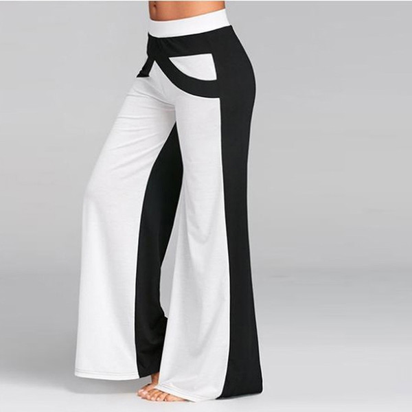 Patchwork Boot Cut Pant High Waist Elastic Wide Leg Pants Fitness Loose Running Dancing Yoga Pant Sport Workout Streetwear #841459