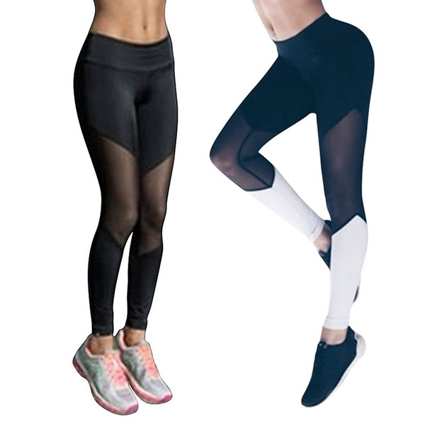 AINDAV Sexy Mesh Black White Patchwork Sports Leggings Women Fitness Clothing Gym Trousers Sportswear Yoga Pants Running Tights #864833