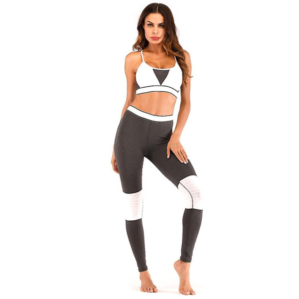 Women Spaghetti Strap High Waist Patchwork Spring, Summer, Autumn Fitness Yoga Set Bra Casual, Sport Leggings #849719