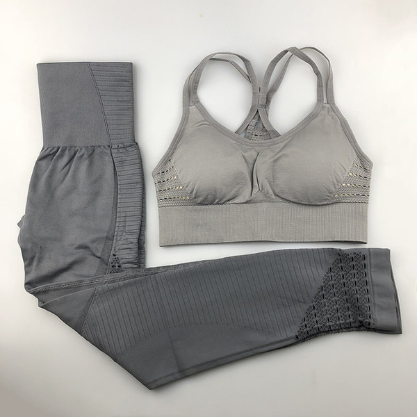 Seamless Yoga Set Women Fitness Clothing Sportswear Woman Gym Leggings Padded Push-up Strappy Sports Bra 2 Pcs Sports Suits #829653