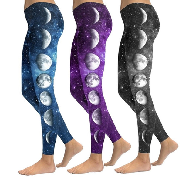 2019 Women Starry Moon Print Gym Tights Energy Seamless Tummy Control Yoga Pants High Waist Sport Leggings Purple Running Pants #854968