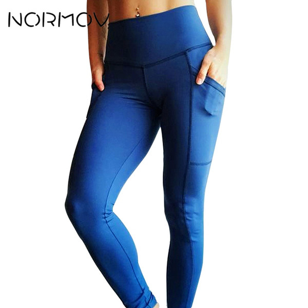 NORMOV High Waist Yoga Pants Sport Tights Women Solid Pocket Running Fitness Clothing Push Up Leggings Classic Trousers Female #884088