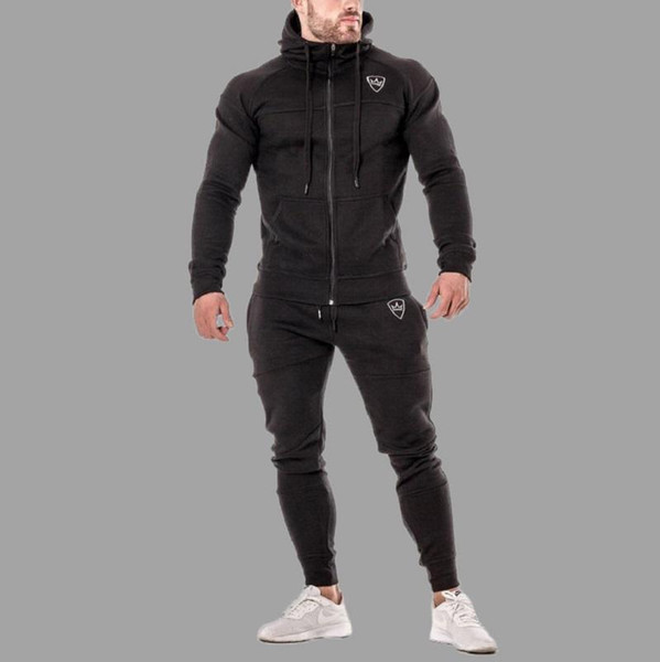 Sports Fitness Set Europe and America Men's Hooded Hoodies with fleece Sweatshirt Sportswear Set Jogging Clothing with zipper