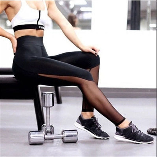 Wholesale-High Waist Elastic Pants Sport Leggings For Women Extra Size Fitness Legging Gym Mesh Patchwork Yoga Jegging