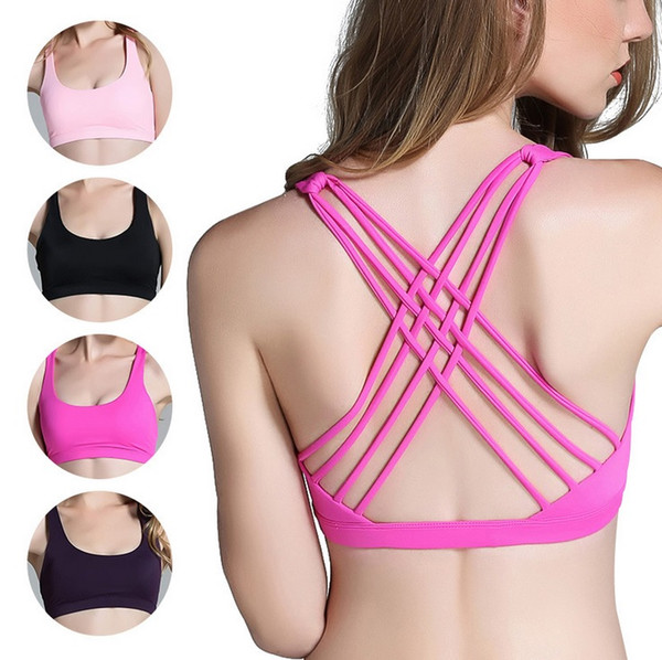 Pro Women Gym Body Building Top Bra Cross Back Girl Yoga Fitness Patchwork Top Vest Clothing