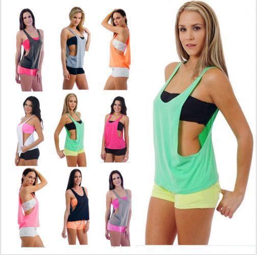 DHL Free Cotton Material Women Body Building Fitness Gym Top Overall Shirt Solid Singlet T Back Yoga Sport Clothing