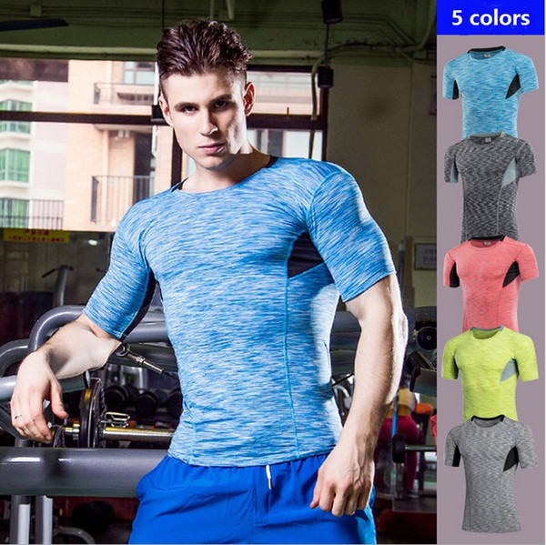 Men Pro qucik dry men gym clothing sports exercise fitness wear T shirt men gym tight yoga top wear, free shipping