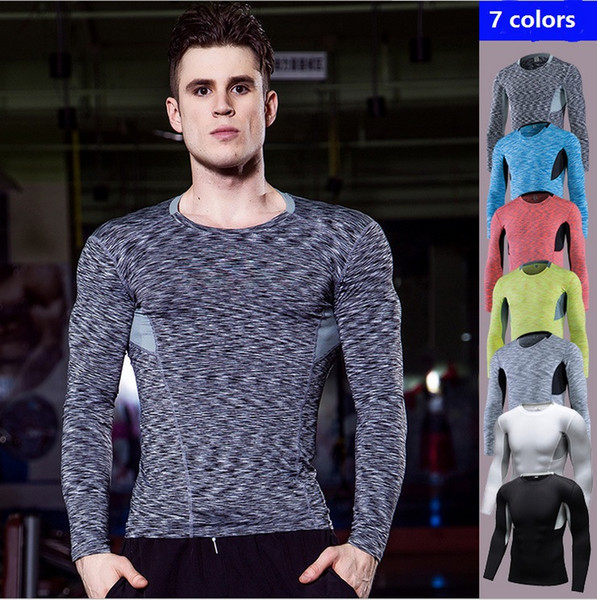 Men Pro qucik dry long sleeve gym shirt sports exercise fitness wear clothing men tight yoga top wear, free shipping