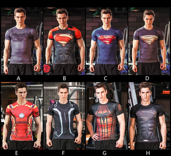3D Super Hero printed men outdoor sports T shirt men gym tight fitness top wear , free shipping