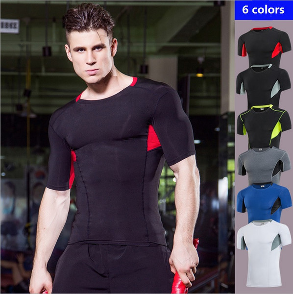 Men PRO Short Sleeve gym sports exercise fitness wear T shirt men gym tank tight yoga clothing, free shipping