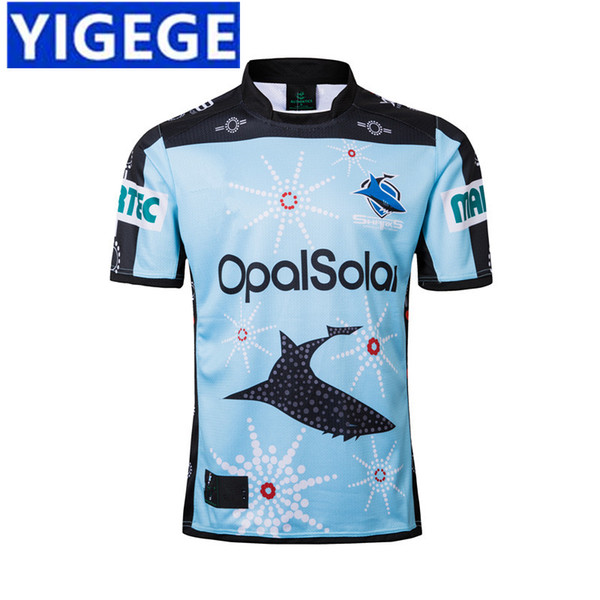 CRONULLA-SUTHERLAND SHARKS 2018 INDIGENOUS JERSEY New Zealand The Sharks Rugby Jersey 17 18 2019 National Rugby (Can print)