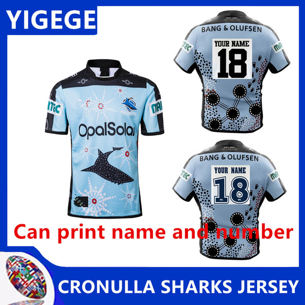 CRONULLA-SUTHERLAND SHARKS 2018 INDIGENOUS JERSEY Sharks Rugby Jersey 2019 National Rugby League Cronulla Sutherland (Can print)