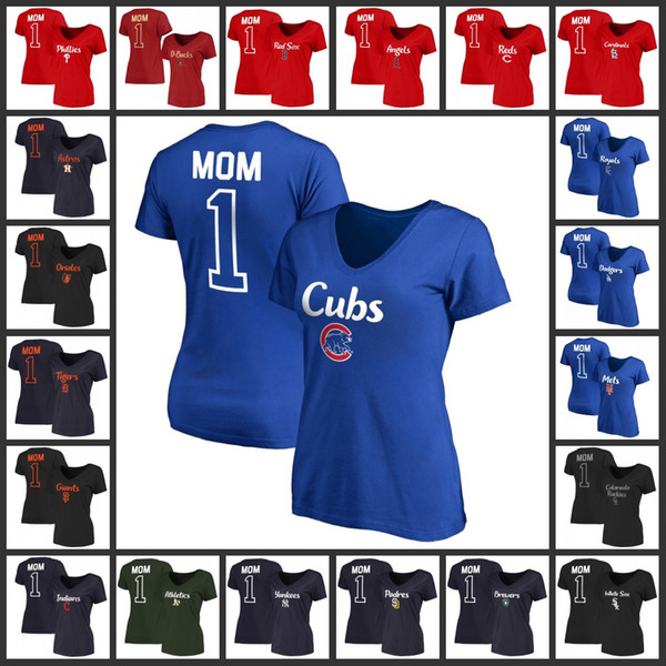 Mother's Day Number 1 MOM Branded Womens T-Shirt Black Red Blue Wholesale Baseball All Team Free Shipping