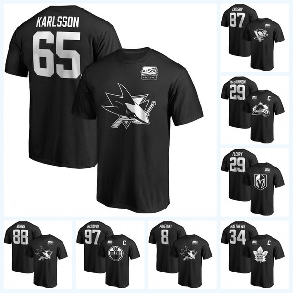 65 Erik Karlsson 2019 All-Star Game T-shirts 29 Marc-Andre Fleury 87 Sidney Crosby 29 Nathan MacKinnon 88 Brent Burns 97 McDavid Jersey