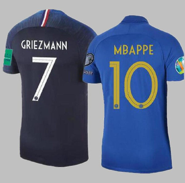 Maillots de Foot 2019 100th Anniversary Blue Griezmann Mbappé Pogba soccer Jersey Football Shirt Uniforms Kits Camisas de Futebol France