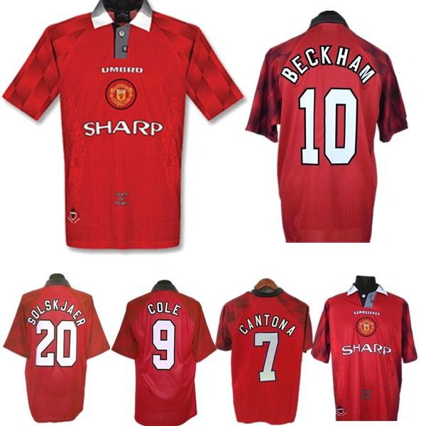 retro 1996 98 man utd soccer jerseys MU home football shirt adult beckham 10 cantona 7 giggs 11 Solskjaer 20 classic manchester